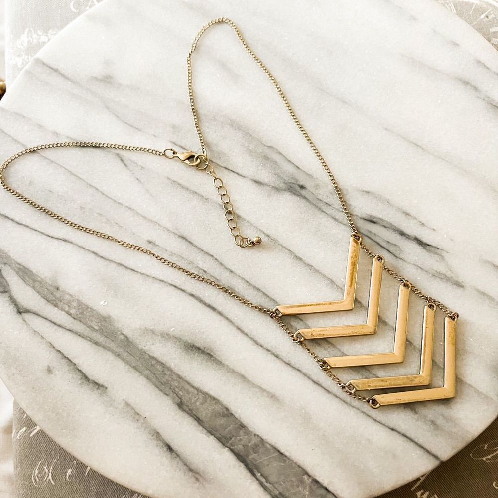 Chevron Necklace Gold Long Chain